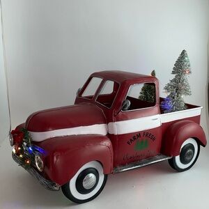 Red vintage style Decorative metal Truck Farm Fresh lighted christmas trees